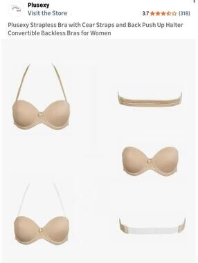 Plusexy Strapless Bra with Clear Straps and Back Push Up Halter Convertible Back